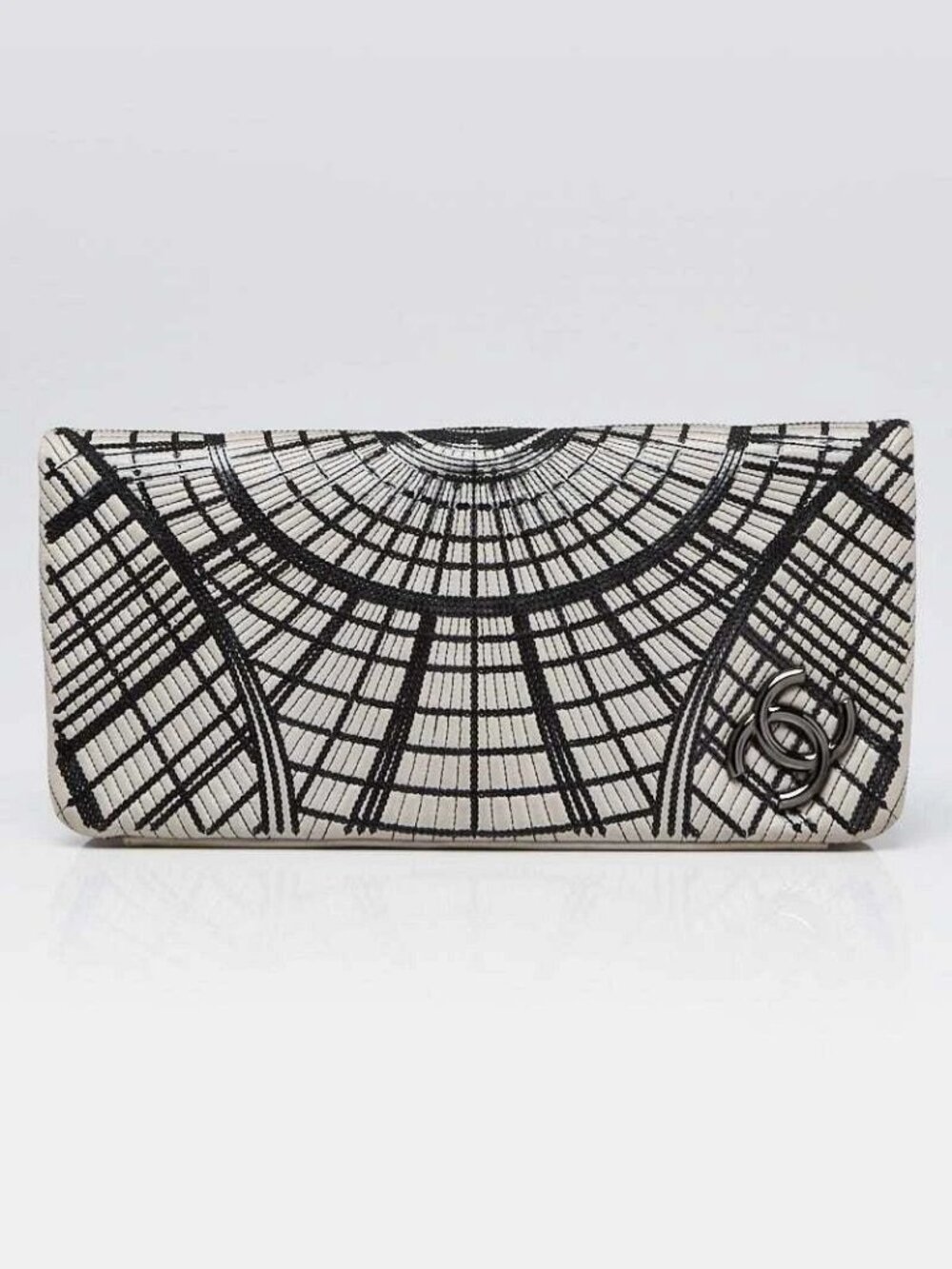 Chanel Grey Lambskin Leather and Sequin Grand Palais Clutch Bag